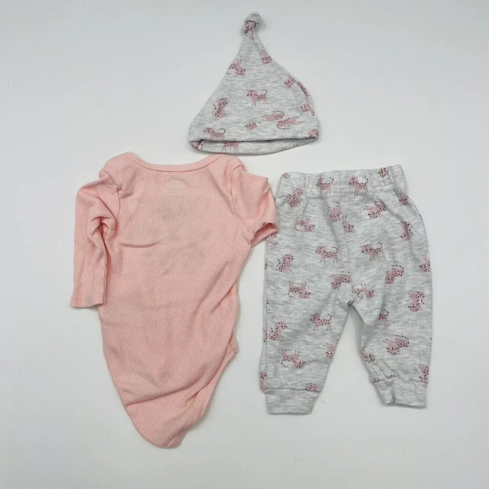 Bon Bebe Infant Baby Girls 3-6 Month Wildly Cute Cat Print 3 Piece Set Pink 1818